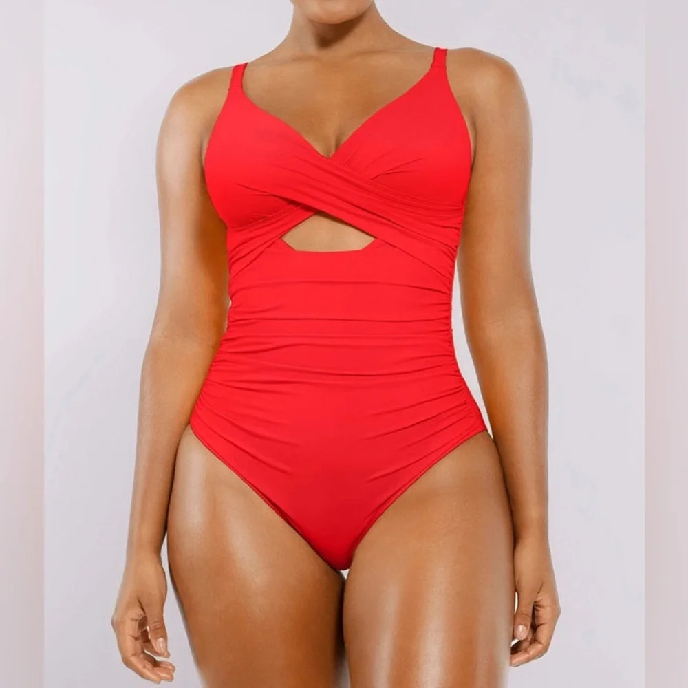 NWT Shapellx Red Cutout-Front Shaping Swimsuit Size L - Picture 5 of 7